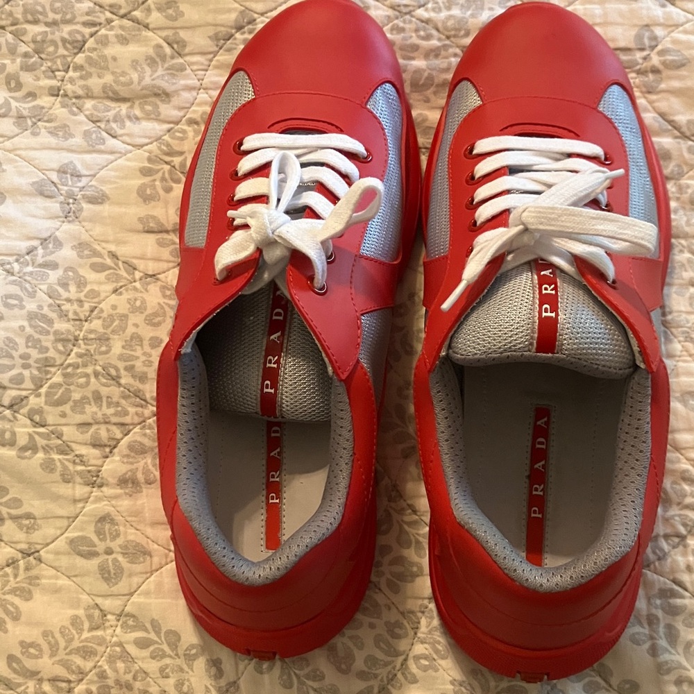 Prada Men's Bold Red and Gray Sneakers - Picture 2 of 8